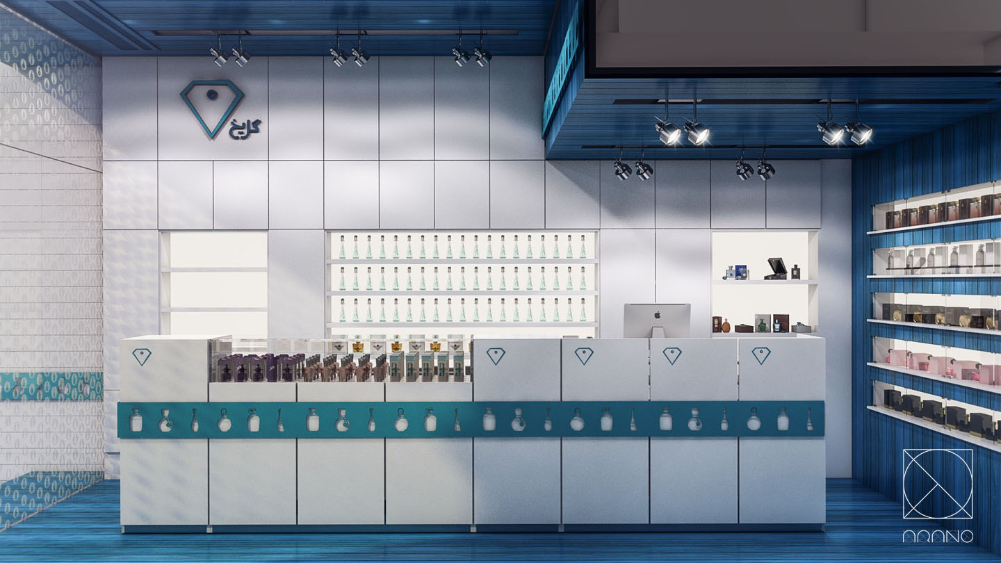 طراحی داخلی فروشگاه عطر و ادکلن گل یخ