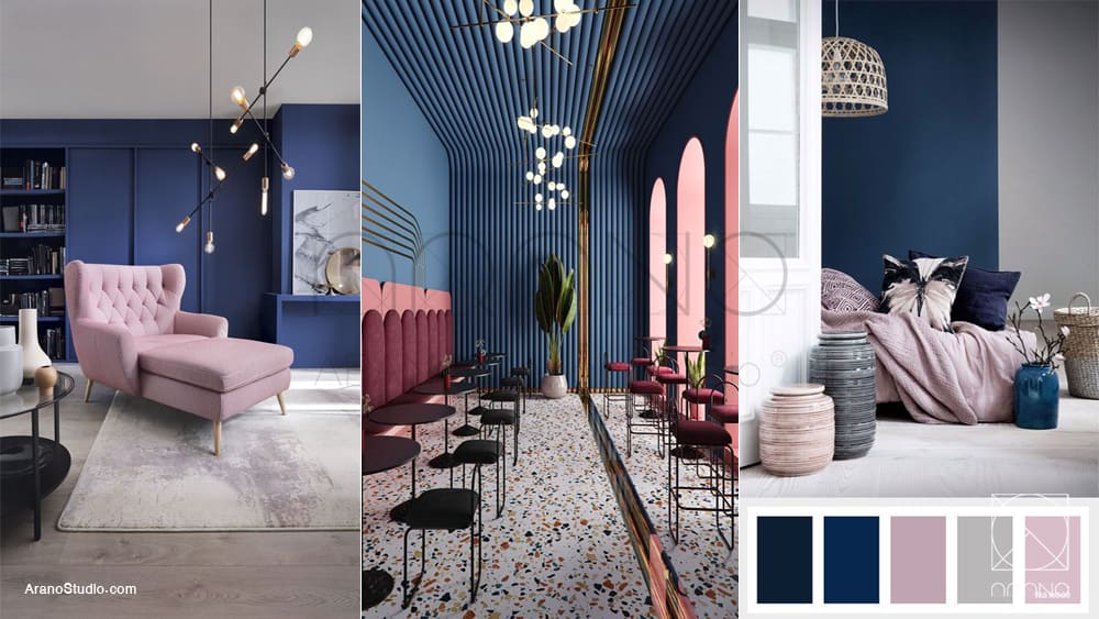 طراحی داخلی و دکوراسیون با هارمونی دیادیک ( Diadic ) با رنگهای آبی و بنفش