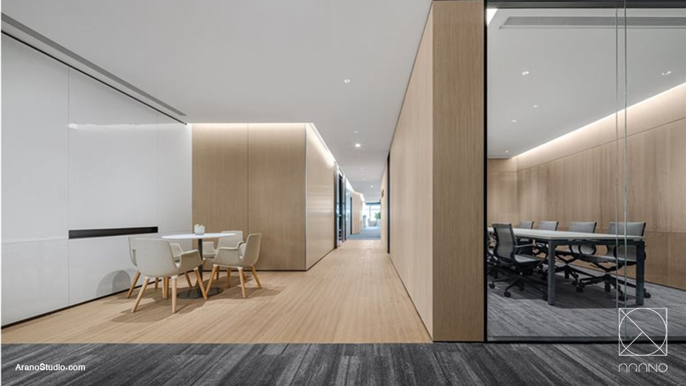 طراحی داخلی دفتر اداری ترکیب چوب و سفید - طراحی داخلی دفتر کار لوکس و مدرن