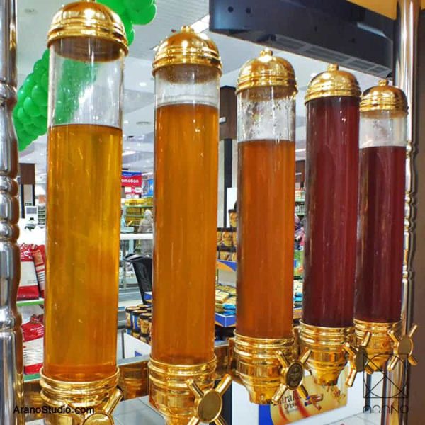 شوکیس شیشه ای استوانه عسل و مایعات - فروشگاه دکوراسیون آرانو
